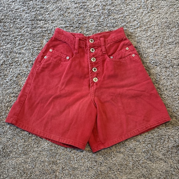 Steel Jeans Pants - Vintage Steel Jeans 80s‎ 90s Y2K High Rise Red Shorts sz 3 USA High Rise EUC